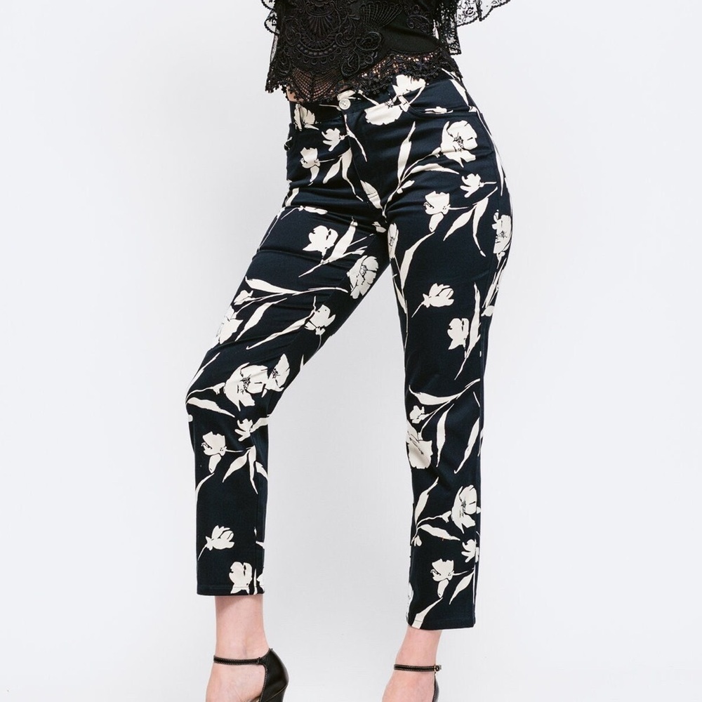 VINTAGE LAUREN RALPH LAUREN Black /WHITE FLORAL ANKLE PANTS SIZE 20W